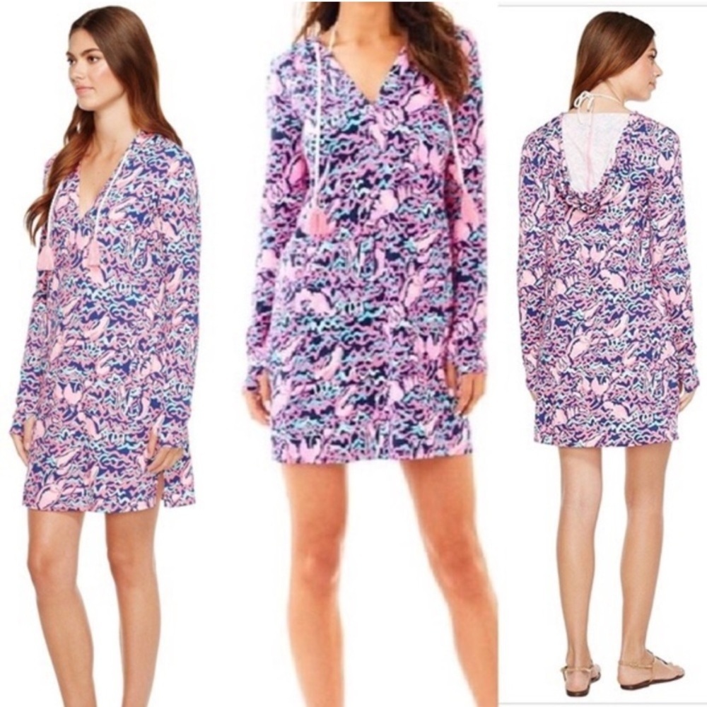 Lilly Pulitzer Rylie Cover-Up Dress UPF 50+ Size Small Pop Up Lobstah Roll Navy